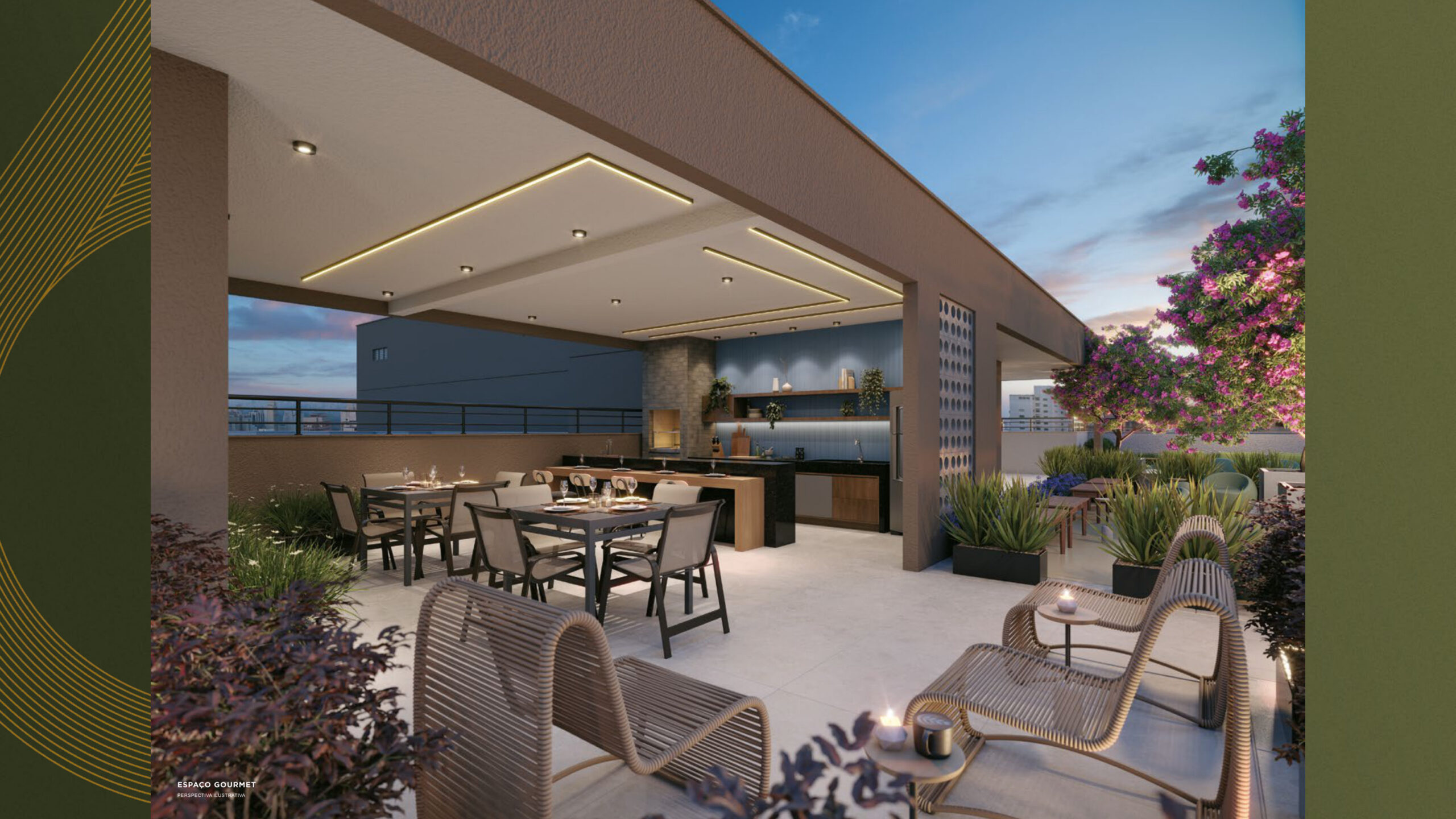Espaço gourmet rooftop ilustrativo
